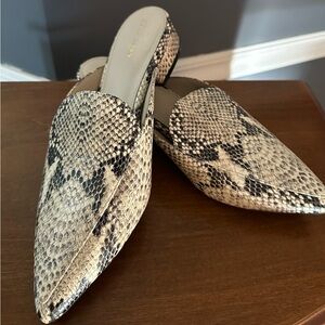 Cole Haan Beige and Black Snakeskin Mules